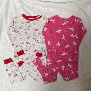 GAP Kids Pajama Set Bundle - Pink and White Unicorn; Birthday Print